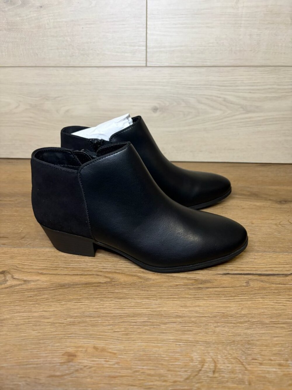Style & Co Wileyy Ankle Booties Black Almond Toe Low Heel Zip Size 7.5M